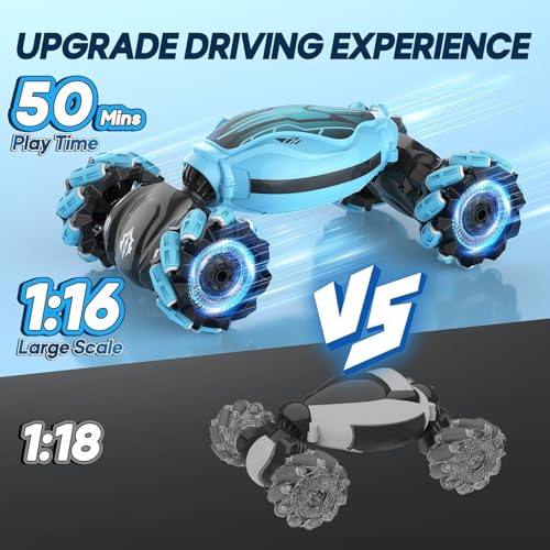 Image of Remote Control Go Kart Racing Cars Set, 2.4GHz Rechargeable RC Bumper Cars with LED Lights, Red and Blue, 2-Pack, with Ejecting Drivers, (Stunt Hand Gesture RC)