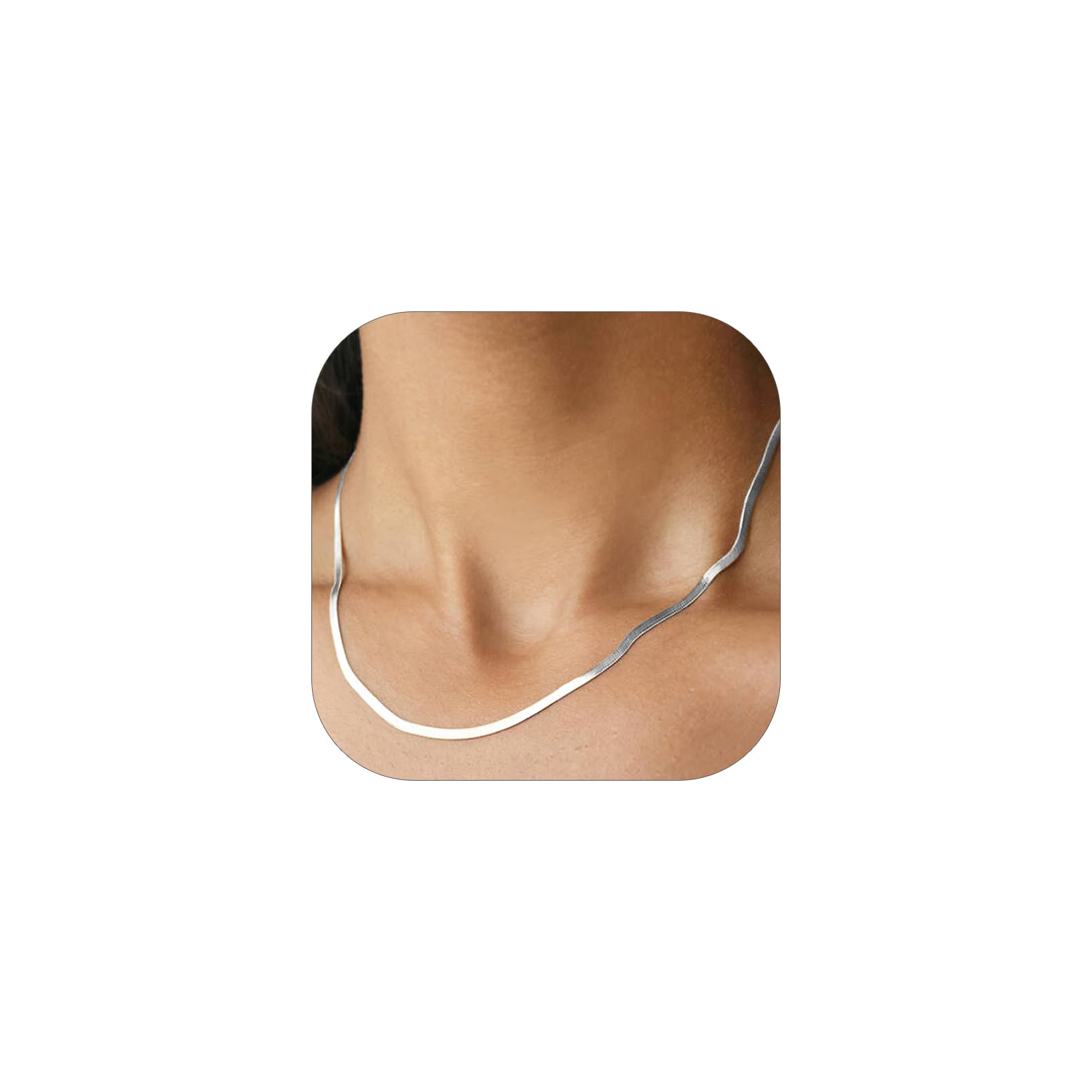 FOCALOOK 14K Gold Plated Necklaces for Women, Fashion Herringbone Choker Necklace Stainless Steel Flat Snake Chain 3/5MM(W) 12.5"/15"/18"+3.5"(L)