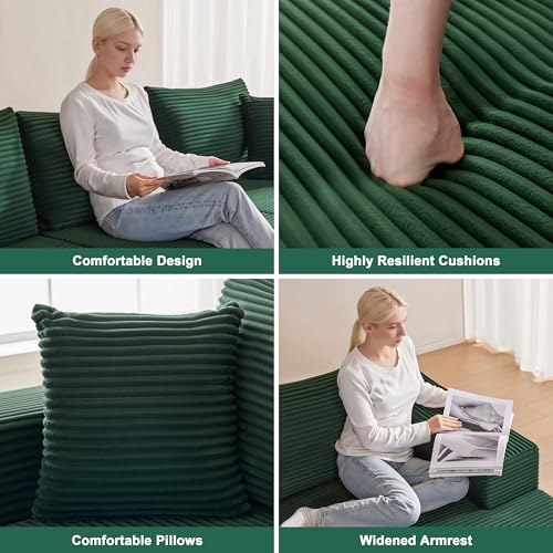 Image of Mangodan 110 inch Cloud Sectional Couch, Boneless Sofa for Living Room, Modular Sectional Sofa with Deep Seat, Comfy Fluffy U-Shaped Couch with Right-Facing Chaise, No Assembly Required, Green