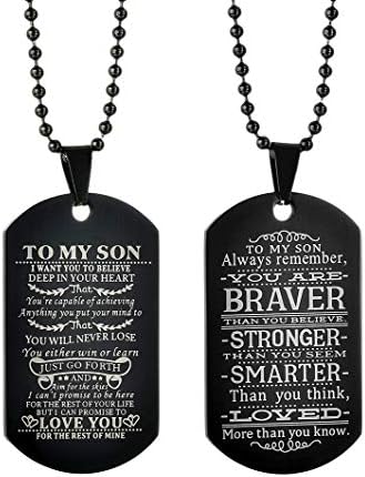CaleesLLC To My Son I Want You To Believe Dog Tag for Men Black Military Necklace Gift You are Braver Stronger Courage Quotes,Set of 2