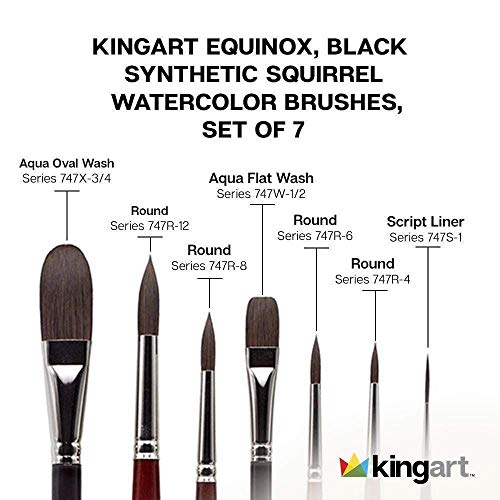 Kingart Equinox Series Soft Synthetic Squirrel Premium Watercolor Artist Brushes, Gift Box, Set Of 7 Unique Sizes, Short Handle, Ideal For Professionals & Students #TOP2