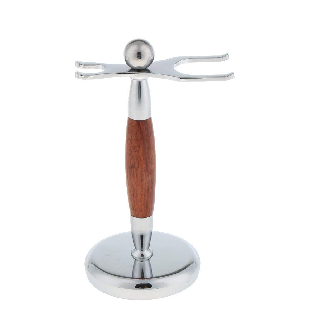 Ensemble de Rasage Rasoir de Sécurité + Blaireau à Barbe + Support de Outil de Rasage en Acier Inoxydable et Bois