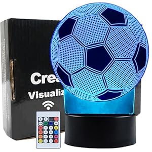 Soccer 3D LED Night Light for Kid Girl,3D Optical Illusion Lamp Nightlight for Bedroom Lamps with Remote Control 16 Color Touch Operated USB Battery Power Holiday Home Decor Xmas Birthday Gifts