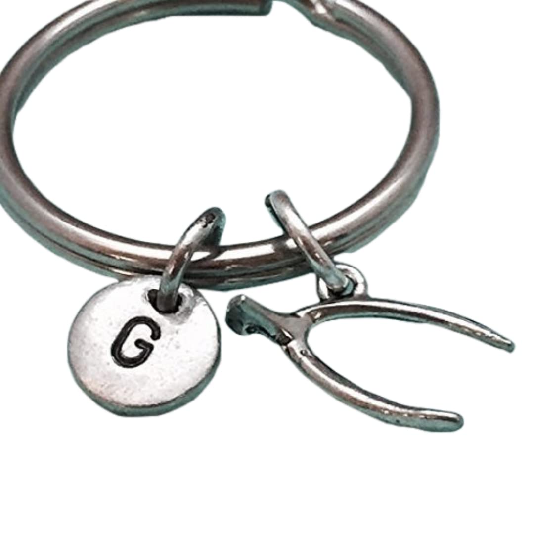Wishbone keychain, wishbone charm, good luck keychain, personalized keychain
