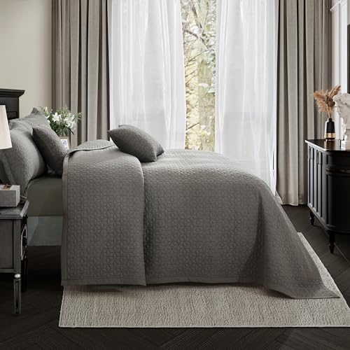 Image of Oversized King Bedspread 128x120 Extra Wide, Diamond Geometric Quilt Set King /Cal King, Lightweight Reversible Coverlet, Straight Edge - Earthy Contemporary Look, 5 Piece, Brown