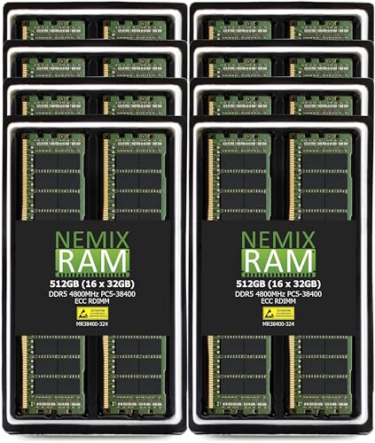 Image of NEMIX RAM 512GB (16X32GB) DDR5 4800MHZ PC5-38400 2Rx8 1.1V CL40 288-PIN ECC RDIMM Registered Server Memory Compatible with Dell PowerEdge R760xs Rack Server