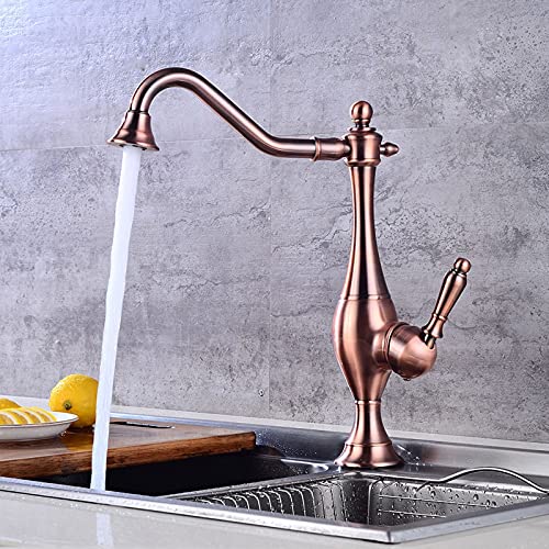 Robinet d'évier à poignée unique rouge bronze pour grand bac - 4