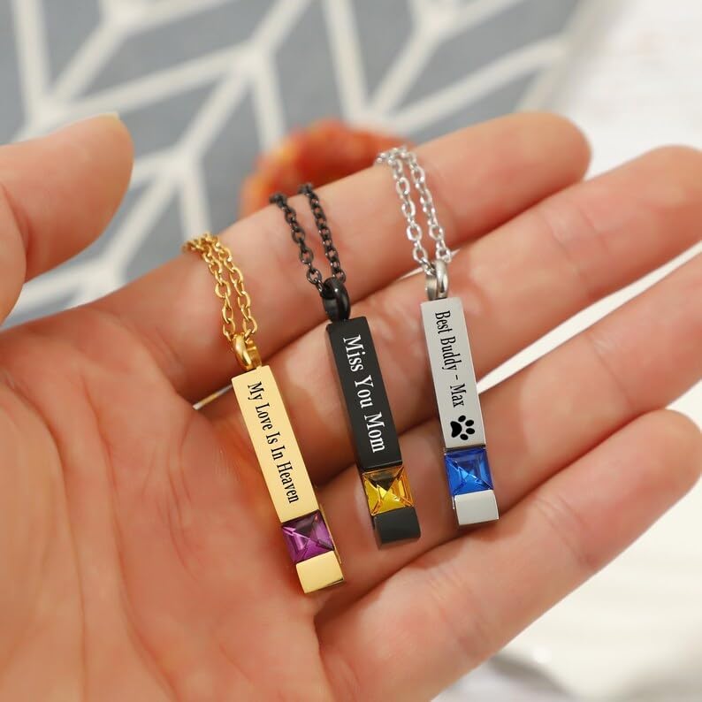 Personalized Urn Necklaces for Ashes,Stainless Steel Keepsake with Birthstones Memorial Gift for Women Men Pet,Custom Cremation Jewelry Urn Pendant for Ashes