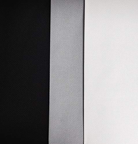 Image of 12 inch x 18 inch by 3 Pack 14CT Counted Cotton Aida Cloth Cross Stitch Fabric (White+Light Steel Grey+ Black)