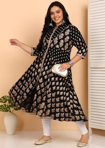 Image of Yash Gallery Women's Rayon Relaxed Fit Anarkali Floral Printed Kurta