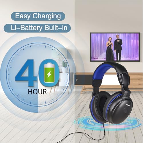 Image of SIMOLIO Sound Amplified Wired Headphones with Extra Long Cord for TV with Clear Dialogue, 18ft /5.5M Long Coil Cord, Over Ear Wired TV Headphones for Seniors w /Volume Control & Clip, 40 Hrs Playtime