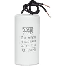 JCM Motor Run Capacitor 12uf MFD 250V/450V AC Volts Round Cylinder 2 Wires CBB60