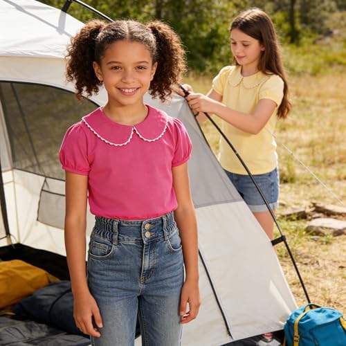 Image of LYSMuch Girl Short Sleeve Peter Pan Collar Shirt Kid School Polo Shirt