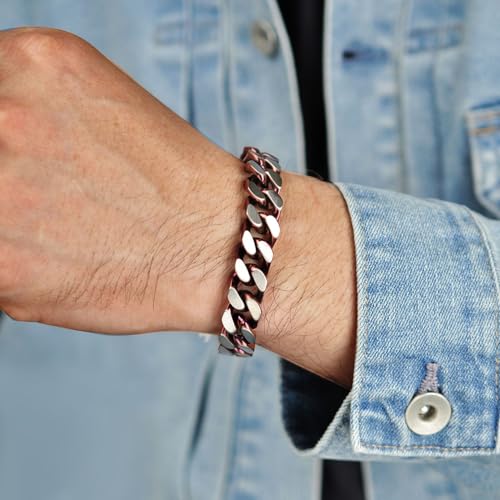 Metro Jewelry Curb Chain Bracelet for Men in Stainless Steel with Red Ion Plating - 9 Inches Long 12 MM Wide with Push Lock2