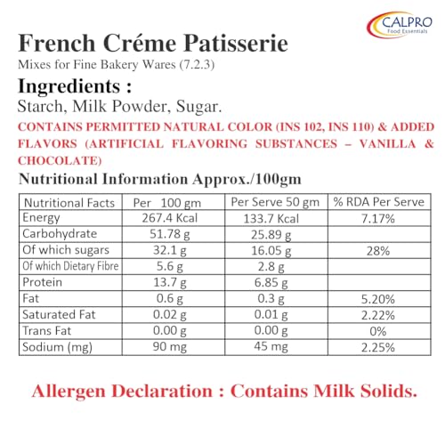 Image of French Creme Patisserie :Eggless Primum Custard In Second & Bake Stable ! High Protein ! Melt-In-Mouth -100% Vegetarian : Mix Powder 1KG