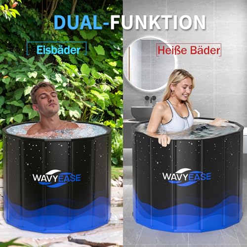 Upgrade-Portabel-Badewanne Erwachsene（80x66 CM）-Faltbare Kältebadewanne zur Erholung - Zusammenklappbare Badewanne für Dusche/SPA Outdoor - Eisbad für Sportler (Schwarz)