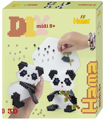 Hama Perlen 3258 Bügelperlen 3D Panda, Geschenkpackung mit ca. 2.500 Midi-Perlen, Stiftplatte, Motiv-Vorlage, Bügelpapier, für Kinder ab 5 Jahren, Black and White