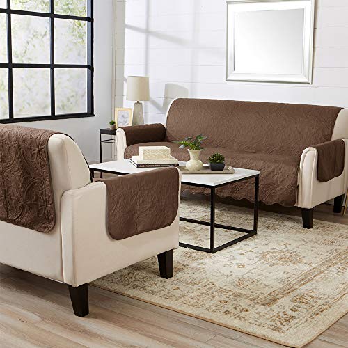 Image of Great Bay Home Reversible Sofa Cover - Washable Slipcover Furniture Protector with Elastic Straps - Perfect for Kids & Pets - Quilted & Stitched Detail (Chocolate /Taupe)