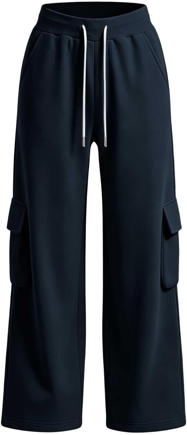 Mens Cargo Sweatpants Elastic Waist Straight Leg Track Pants | Fall Outdoor Active Open Bottom Athletic Pant Drawstring Casual Workout Joggers Trousers with Zipper Pockets