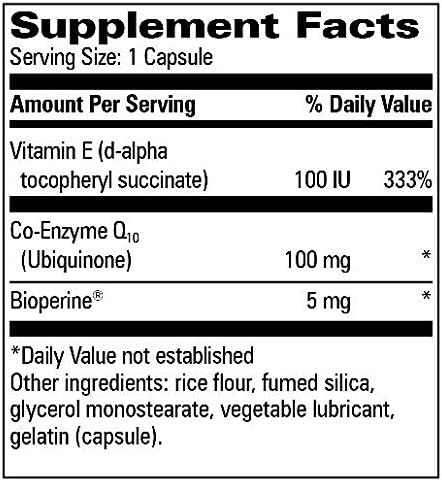 CoQ10 100mg Plus Vitamin E 100iu, 5mg Bioperine Integris - 60 caps