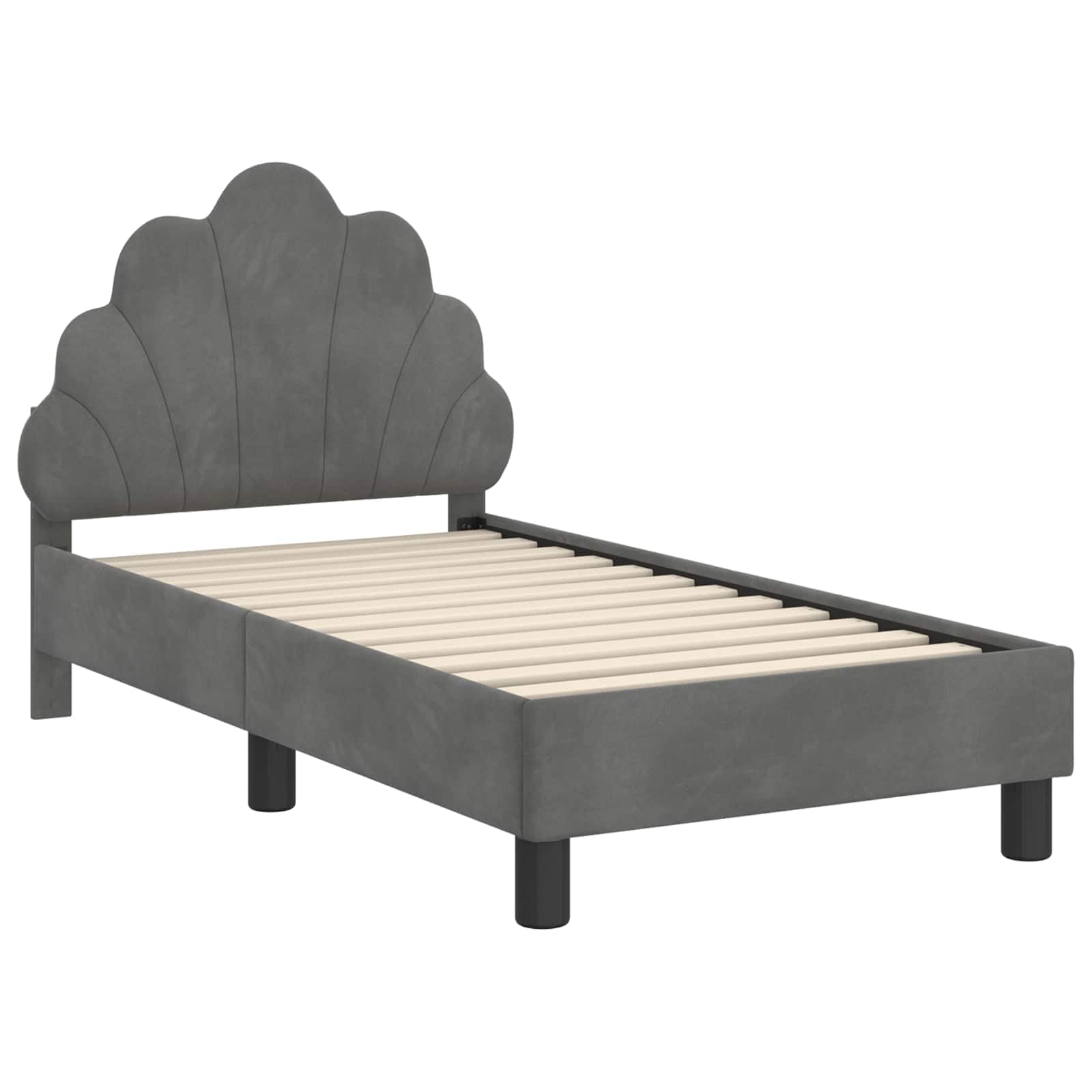 Kinderbettgestell mit Kopfteil Dunkelgrau Samt 70 x 140 cm, Holzwerkstoffrahmen mit Lattenrost, stabiles Polsterbett für Kinderzimmer, einfach zu montieren, modernes Design für Schlafzimmer