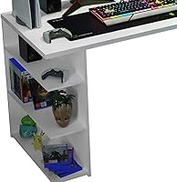 Vista 4 de Madesa Escritorio para computadora para juegos con 5 estantes, organización de cables y soporte para monitor grande, madera, 24 pulgadas