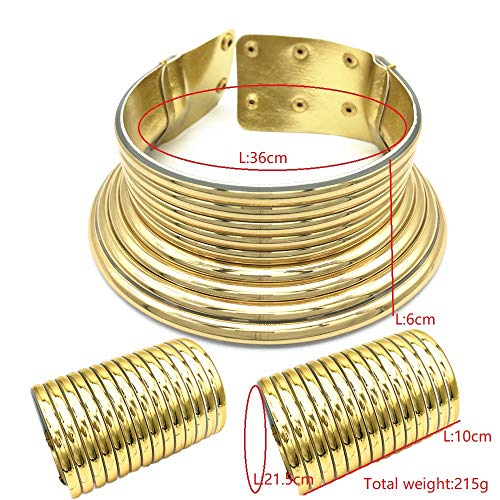 COLORFUL BLING African Statement Choker Snap Necklaces Bangle Jewelry Set Egypt Long Neck Collar Chunky Wide Leather Bracelet Stud Earring for Women2
