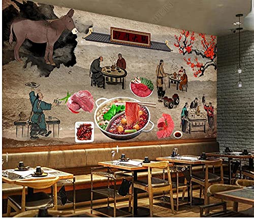Foto Tapeten Retro Chinesisches Esel Fleisch Restaurant Esel Fleisch Hot Pot Food Catering Tooling Hintergrundwand-350Cmx245Cm