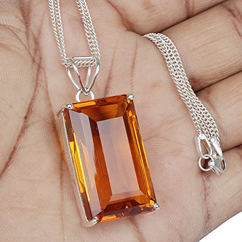GEMHUB 127.5 Carat Yellow Citrine Emerald Cut Pendant Without Chain – Sterling Silver Pendant for Women4