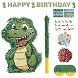 Dinosaur Piñata Party Set, 132 Pieces with Hitting Stick, Confetti, Blindfold, Banner, Bracelets, Toys, Stickers, 15.7x11.8x2.8 Inches, for Birthday Celebrations (Dinosaur)