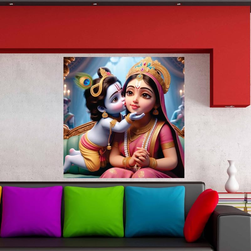 Image of British Terminal Cute little Bal Gopal Baby God Krishna| Kanha Ji | Laddu Lord Makhan Chor Painting Religious Poster for Pregnant Women for wall (matt thin vinyl,sticker,multicolor,unframed)| bj152