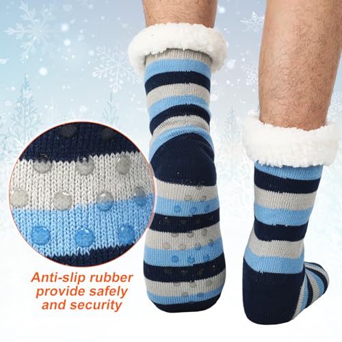 Liitrsh 6 Pairs Mens Fuzzy Slipper Socks with Grip Winter Non Slip Fluffy Winter Warm Lamb Fleece Socks2
