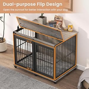 43 7 dog crate furniture with cushion for medium to large pets wooden cage end table heavy duty indoor puppy kennel with flip up top and sliding door grey   cucciolini doodles