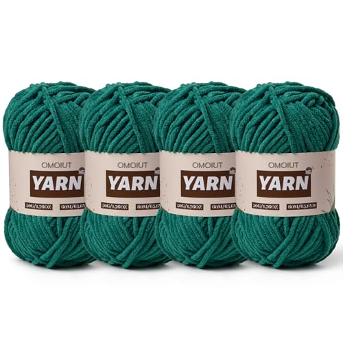 Image of 4 Packs Plush Chenille Chunky Crochet Yarn - Baby Yarn for Crocheting Soft - Velvet Yarns Knitting for Blankets Crafts - Fluffy Amigurumi Yarns 200g /262.5yds (4 Greener)