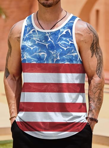Image of VOGSTART Mens Hawaiian Beach Tank Tops Summer Vacation Muscle Top Graphic Sleeveless Shirts (S-3XL)