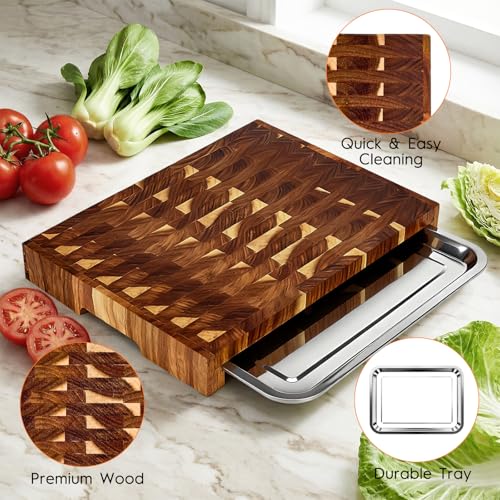 Tabla de cortar rectangular de madera de acacia con bandeja extraíble miniatura 3