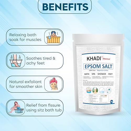 Image of Khadi Omorose Epsom Bath Salt Crystal and Bath |1 Kg | For refreshing bath soak | Foot Spa | Relieves aches & pain