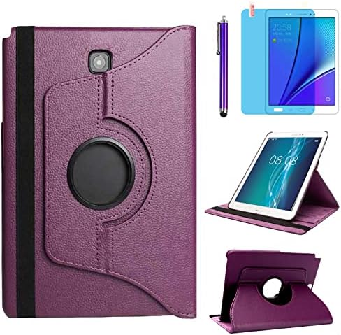 Case for Samsung Galaxy Tab A 8.0 inch 2015 (SM-T350 T351 T355 SM-P350 P355) - 360 Degree Rotating Stand Case Smart Protective Cover,with Stylus Pen,Screen Film (Purple)