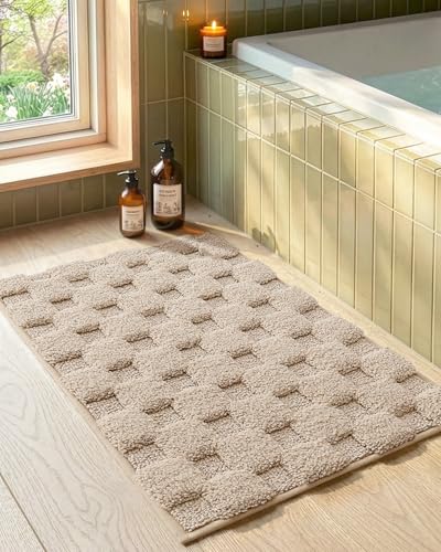 Color&Geometry Super Absorbent Bathroom Rugs, Machine Washable Non-Slip Bath mats for Bathroom Decor Accessories, Khaki, 16"x24"
