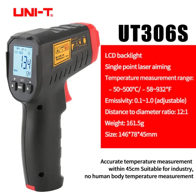 UNI-T Uni-Trend Industrial Thermometer Digital Thermometer UT306S Non-Contact Industrial Infrared Laser Temperature Meter Temperature Gun Tester-50-500(UT306S)