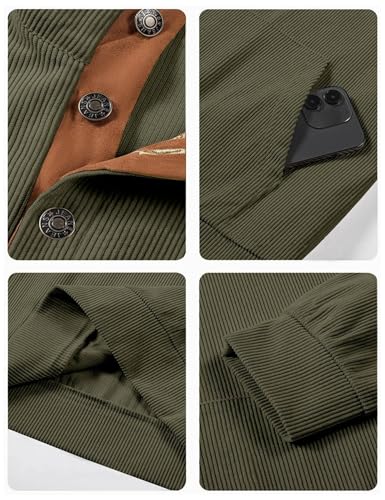 Mens Corduroy Sweatshirts Long Sleeve Henley Shirts Casual Stand Collar Quarter Button Pullovers with Big Pocket4