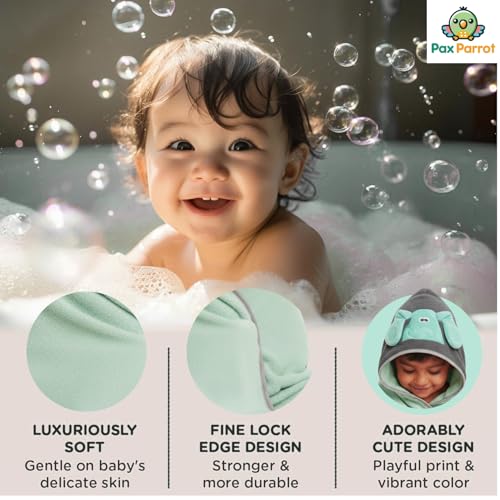 Image of Ultra-Soft Baby Hooded Towel - Coral Velvet Wrap Your Little One in Softness and Joy, Hypoallergenic & Super Absorbent Bath Wrap for Newborns & Toddlers | Cute Animal Design (0-5 Years) (Mint Green)