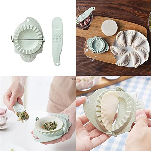 2 In 1 Diy Dumplings Maker Tools Set,Wheat Straw Jiaozi Pierogi Mold Dumpling Mold Clips Steamed Stuffed Plastic Mold And Filling Spoon Cooking Tools Set For Cooking Delicious Jiaozi #TOP4