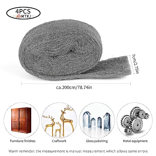 4 Rollen Stahlwolle Professionell Gegen Mäuse & Polieren | Edelstahl Güteklasse 0000 Fein, Wiederverwendbar | Für Löcher, Wand Risse in Haus, Garten, Reinigen und Polieren