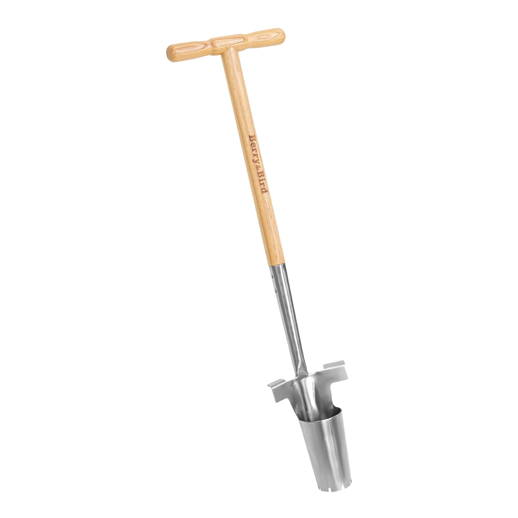 Berry&Bird Fioriera per bulbi con manico lungo in acciaio inox, manico ergonomico a T e design inferiore seghettato, strumento multiuso per scavare fori per piantare tulipani, iris, narcisi