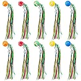 Hungdao 10 Pcs Christmas Parade Throws Bulk Carnival Bouncy Balls Piñata Fillers Goodie Bags Filler Large Rubber Bouncy Balls with Colorful Streamers Rainbow Carnival Circus Throws