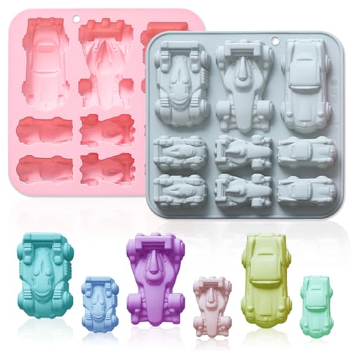 2 Pack Small Racing Cars Silicone Molds, 9 Cavity 3D