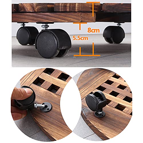 Support pot de fleurs à roulettes bois rond 25-50cm pour plante intérieur et extérieur résistant - 4