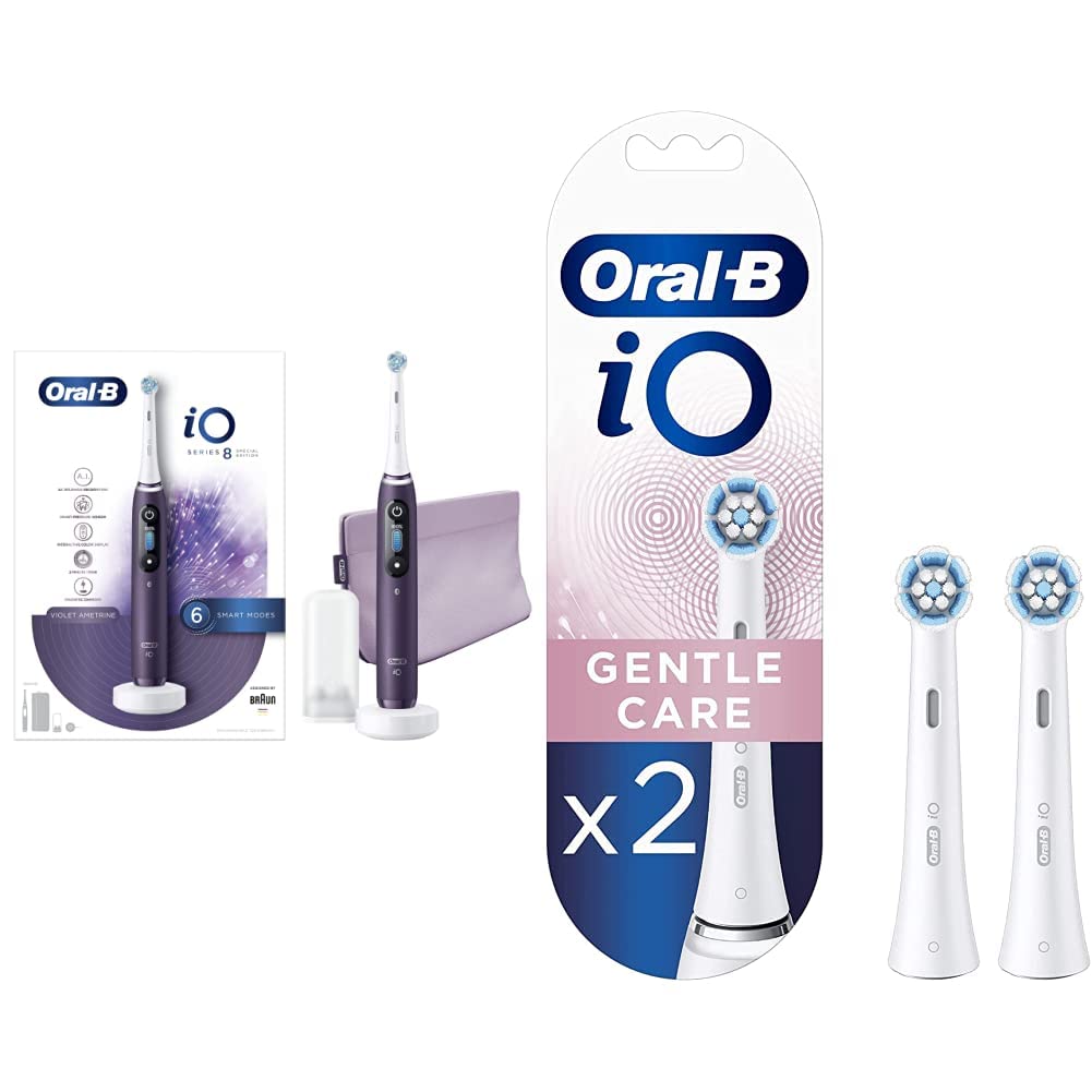 Oral-B iO 8 Go Electric Spazzolino Elettrico Pulizia Professionale, Intelligenza Artificiale e Micro-Vibrazioni, Viola & iO Testine Spazzolino Elettrico,Confezione da 2 pezzi,Bianco e Rosa