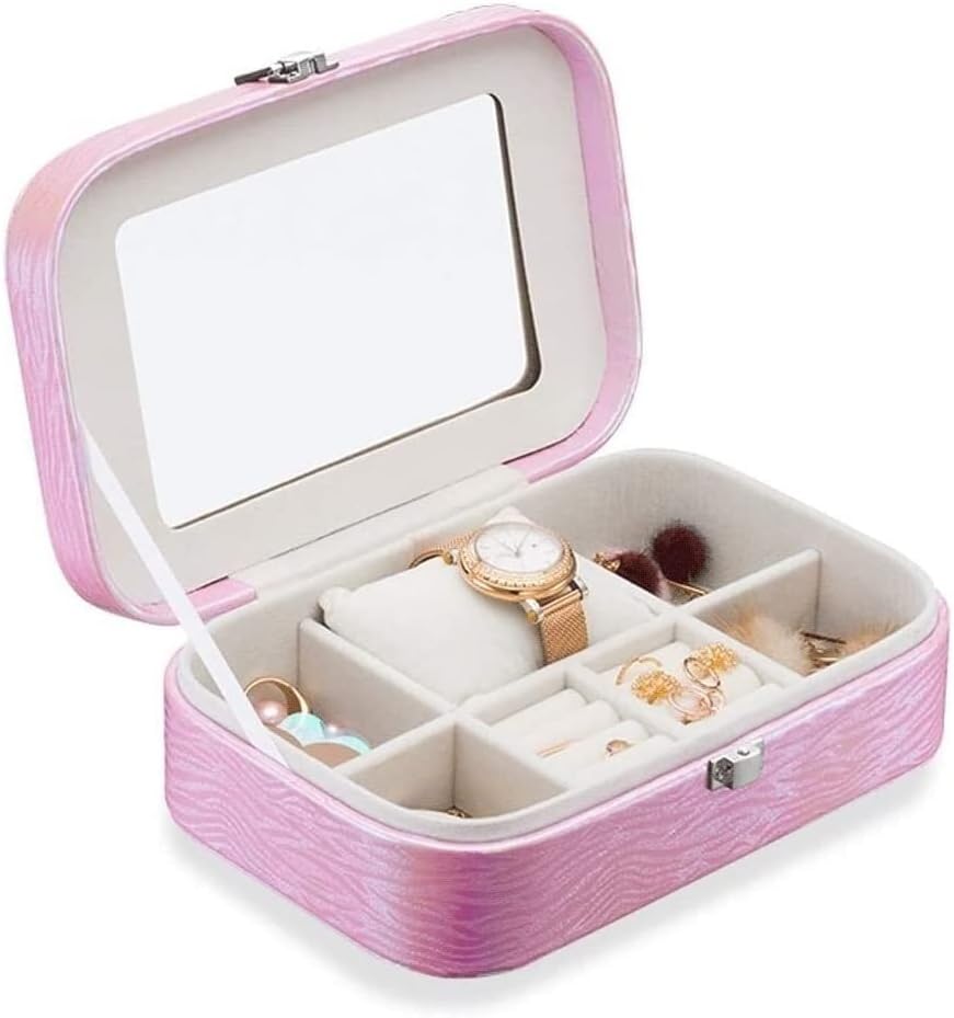 Jewellery Box Organizer Travel Jewelry Case Variable Color PU Leather Jewelry Organizer Storage Box with Mirror Girl Gift Box. Jewellery Display Case(A)